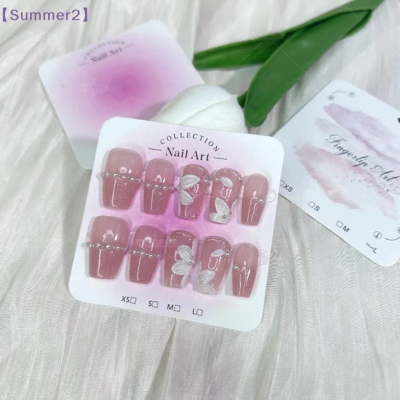 【Xia2】50pcs 6.5x6.5cm Nail Art Display Card Pink Gradient Press-on Nails Packing Card DIY False Nail Package Board{S}