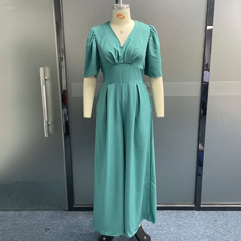 Sexy V-ne High-waist Wide-leg Jumpsuit Women's Street Sle One-piece Suit Low-waist Long Pants Workwear Pants