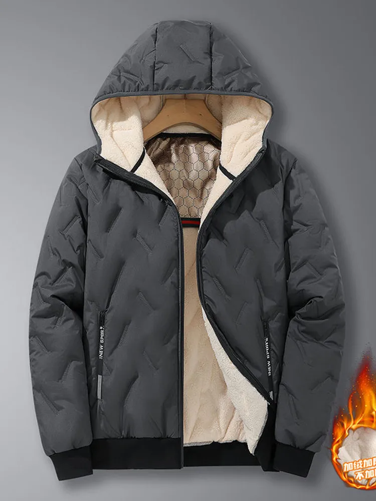 2024 Winter Fashion Sports Plus Fleece Thick Warm Jacket Men\'s Casual Loose Comfortable Plus Size Hooded Cotton-Padded Jacket