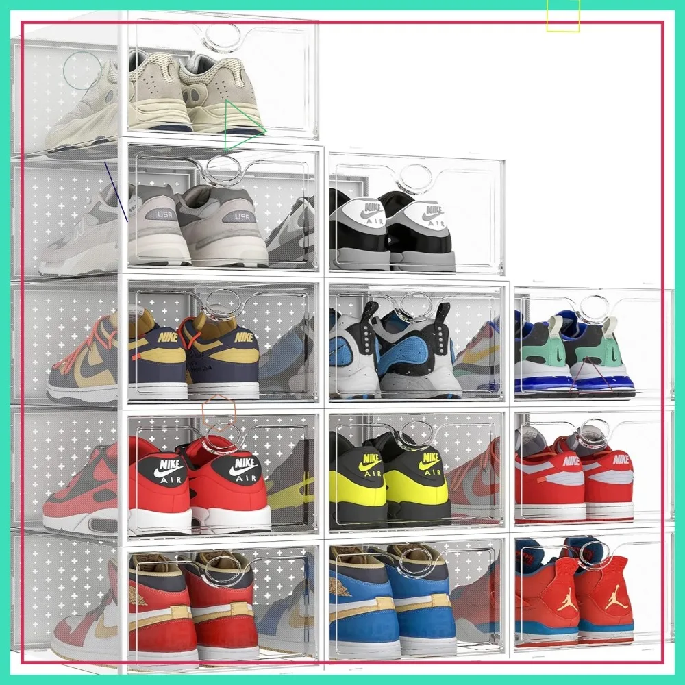 

Прозрачные пластиковые штабелируемые коробки для обуви XXL, подходят для размеров 14, 12, набор из 12 штук, для хранения кроссовок для любителей обуви.