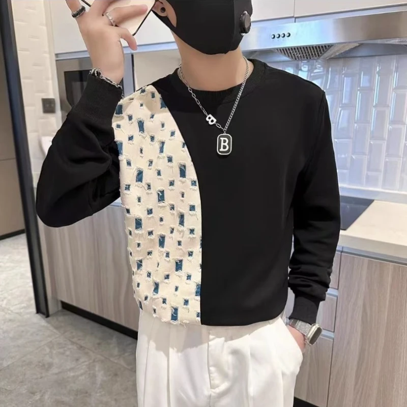 

No Logo Male Sweatshirt Splicing Emo Overfit Brand Loose AutumnWinter New in 90s Vintage Clothing Deals Y2k Black Men's Pullover