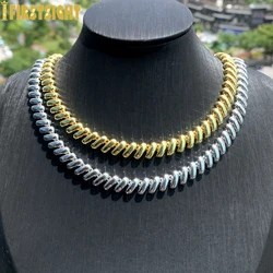 Iced Out Snake Chain Necklace Women Silver Color High Polished Plain Bracelet Earring European Female Fashion Jewelry Set