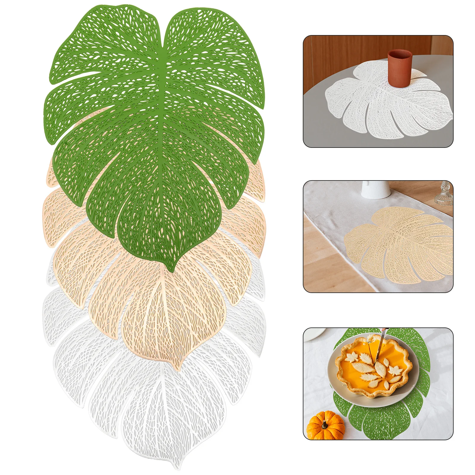 

6pcs Waterproof Oilproof Monstera Leaf Placemats Heat Resistant Table Mats For Dining Room Kitchen Bowl Cup Coaster Home Decor
