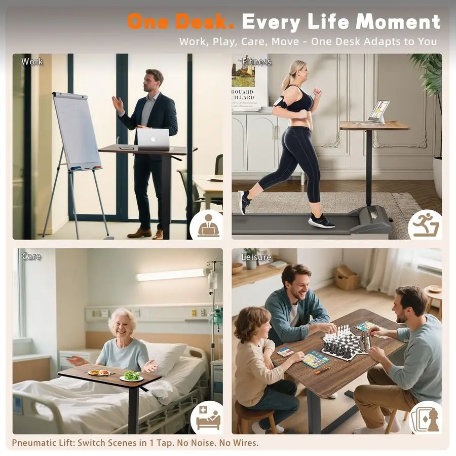 Overbed Bedside Table with Wheels, Adjustable Hospital Over Bed Table, Rolling Laptop Table, Medical Bed Side Table