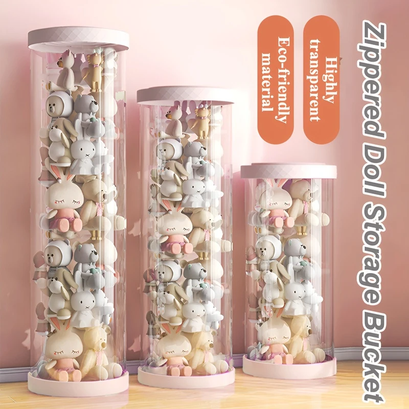 

Home Zippered Doll Storage Bin - Transparent Plush Toy Organizer, Multiple Sizes Available, Space-Saving