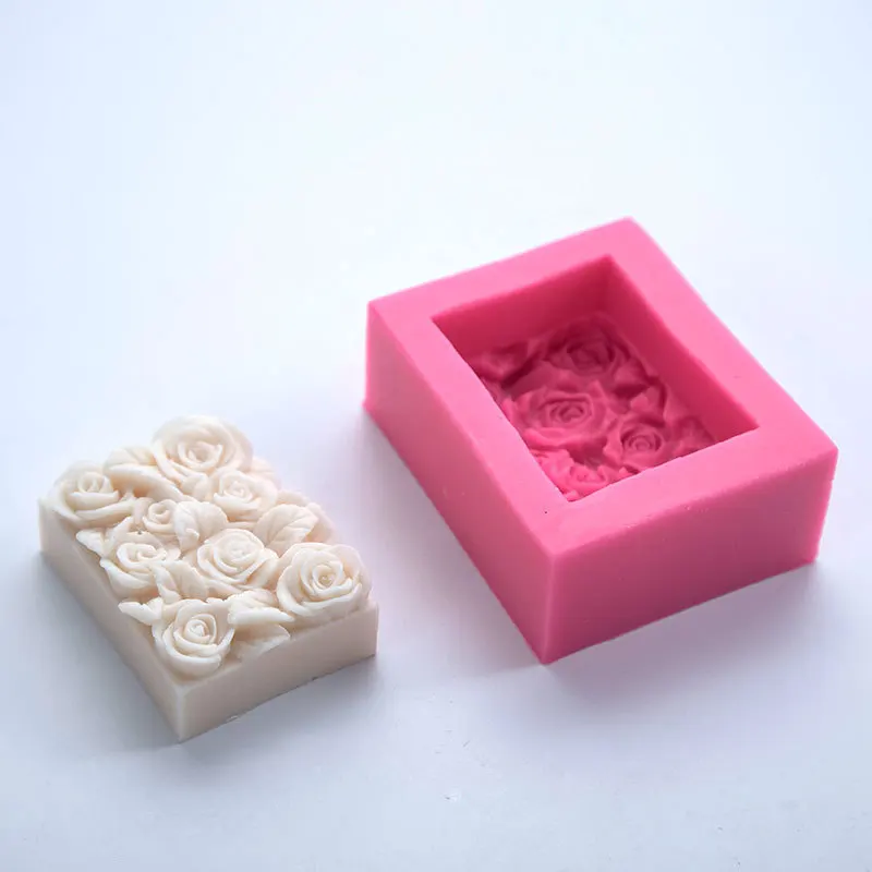 Rose Silicone Soap Mold Handmade Rectangle Scented Candle Molds for DIY Soap Making Chocolate Baking Mould Home Craft Decoration