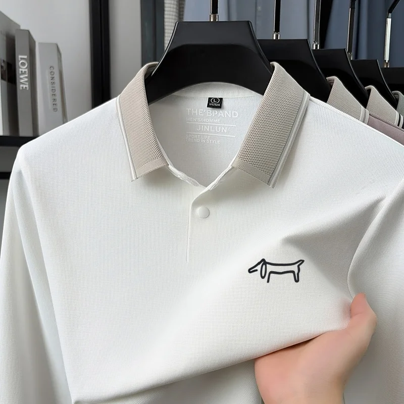 Men's New Autumn Long Sleeve Polo Shirt Original Solid Color Print Warm Comfortable Advanced T-Shirt Casual Versatile Men's Wear