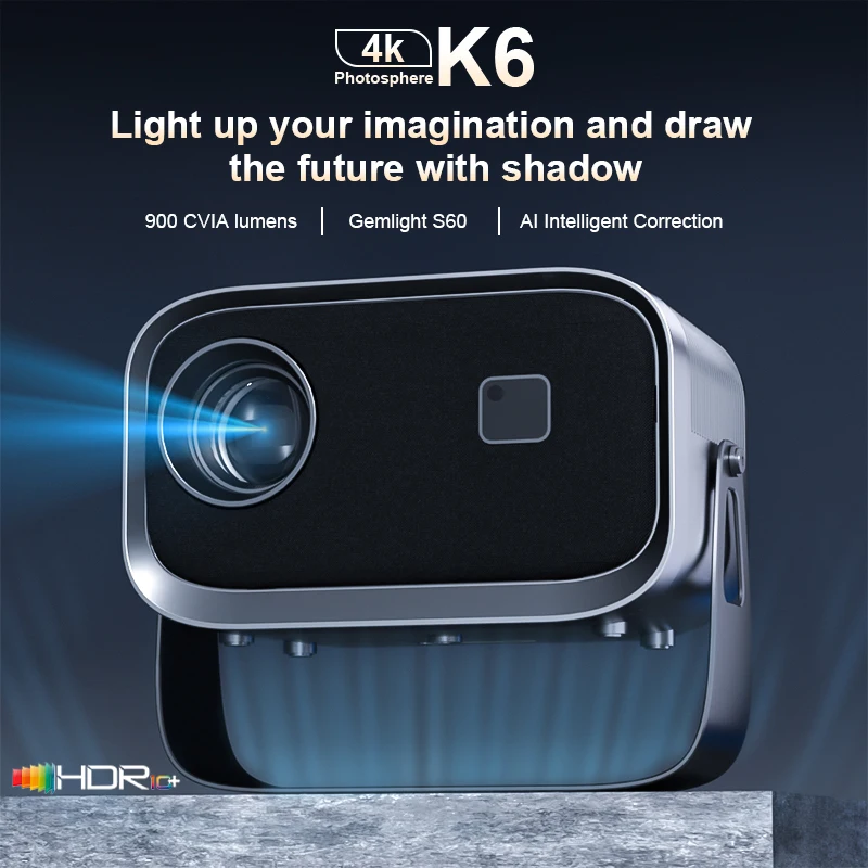 

Портативный проектор K6 с Wi-Fi и Bluetooth, поддержка 1080P HD и 4K, умный проектор со встроенными приложениями, мини-проектор для домашнего кинотеатра и просмотра фильмов на открытом воздухе