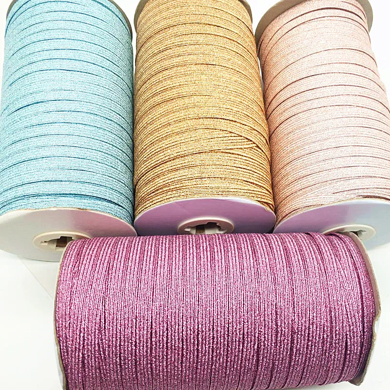 2/5yards/Lot 6mm Elastic Ribbon Gold Wire Glitter Elastic Spandex Band for Trim Sewing Fabric DIY Garment Sewing Accessories2030
