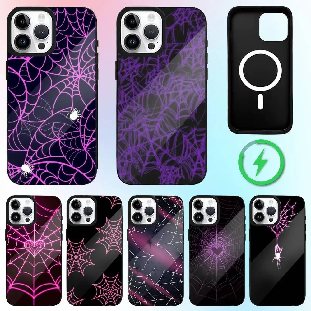 

Spider Web Pattern Phone Case For iPhone17,16,15,14,13,12,11 Plus,Pro Max Magnetic Magsafe Wireless Charging