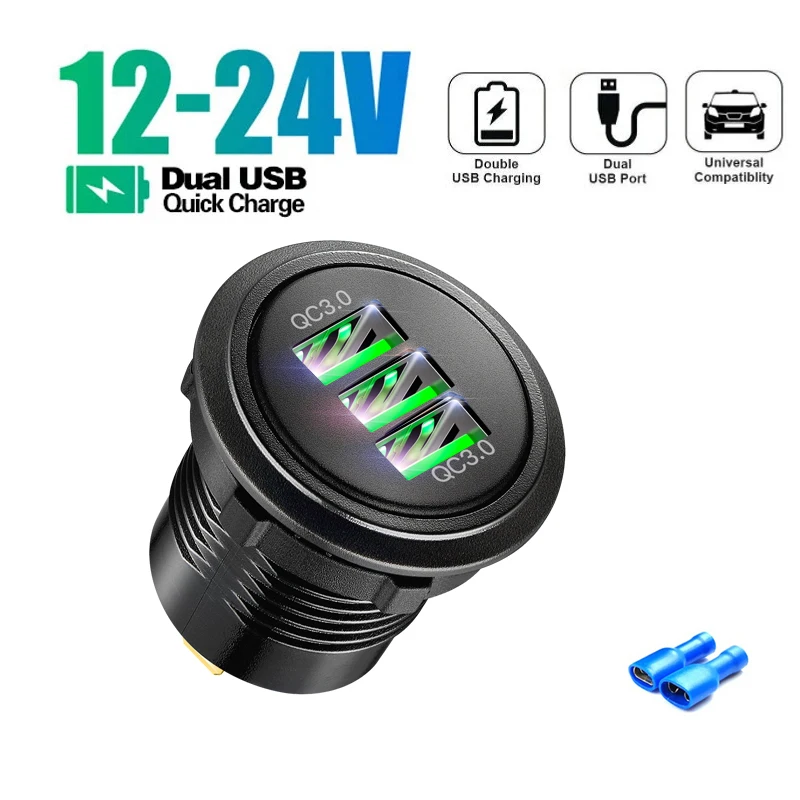 Usb car charger socket and qc 3 quick tomada 12v automotivo adapter for truck  Boat Marine Vehicle Motorcycle