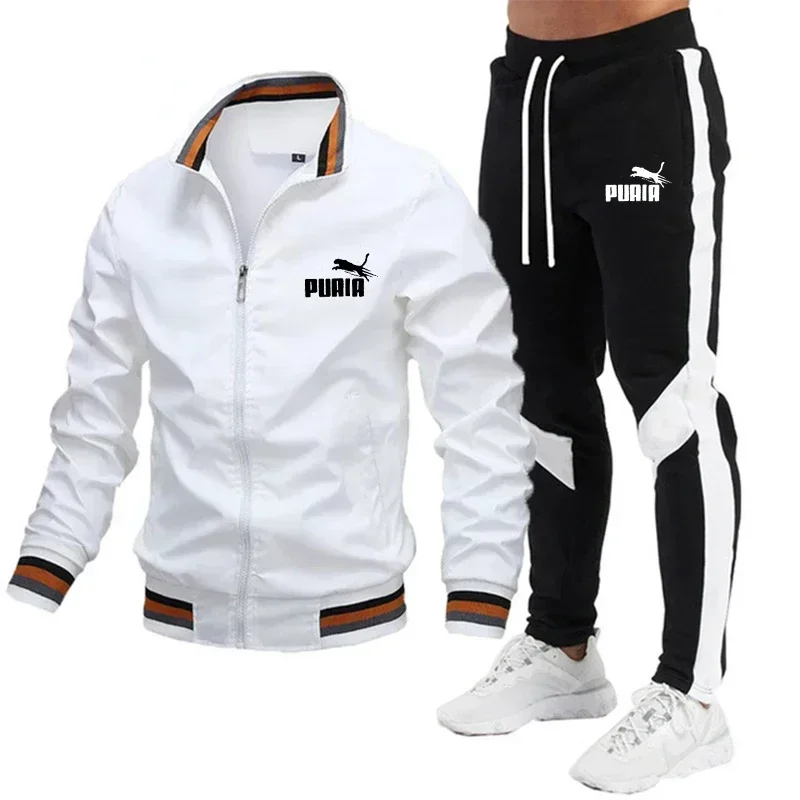 2-piece sportswear men\'s sports jacket+drawstring guard pants men\'s sports suit running sportswear spring and autumn