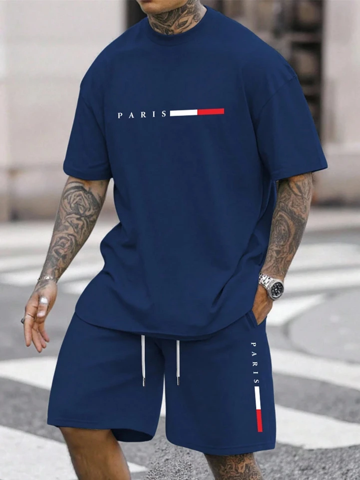 Men's Tracksuit 2 Piece ​O-neck Short Sleeve Shirt Shorts Set Men's Running Suit Plus Size T shirts Man Clothing Summer T-shirt, image 14
