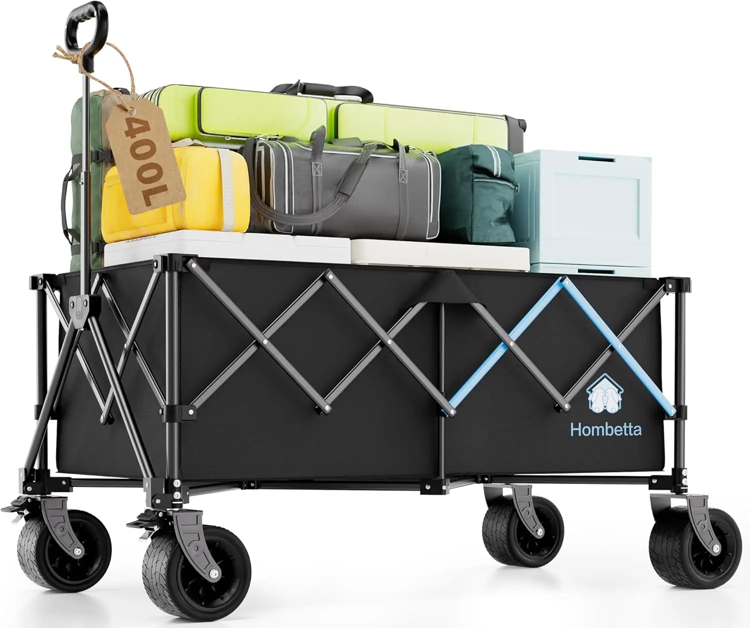 

560LBS 400L Heavy Duty Folding Wagon, 48in Collapsible Cart with All-Terrain Wheels for Camping, Garden, Beach