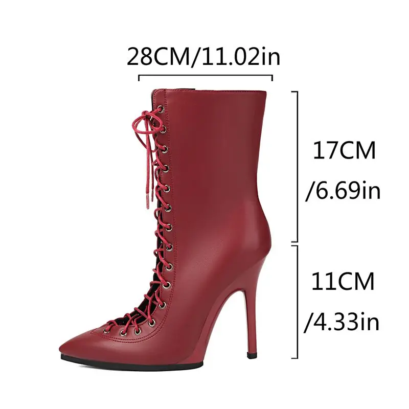 Girseaby New Sexy Women's Mid-Calf Boots Pointed Toe Stiletto Heels 11cm Zipper Lace-Up Size Fashion Dating Party Summer Sale