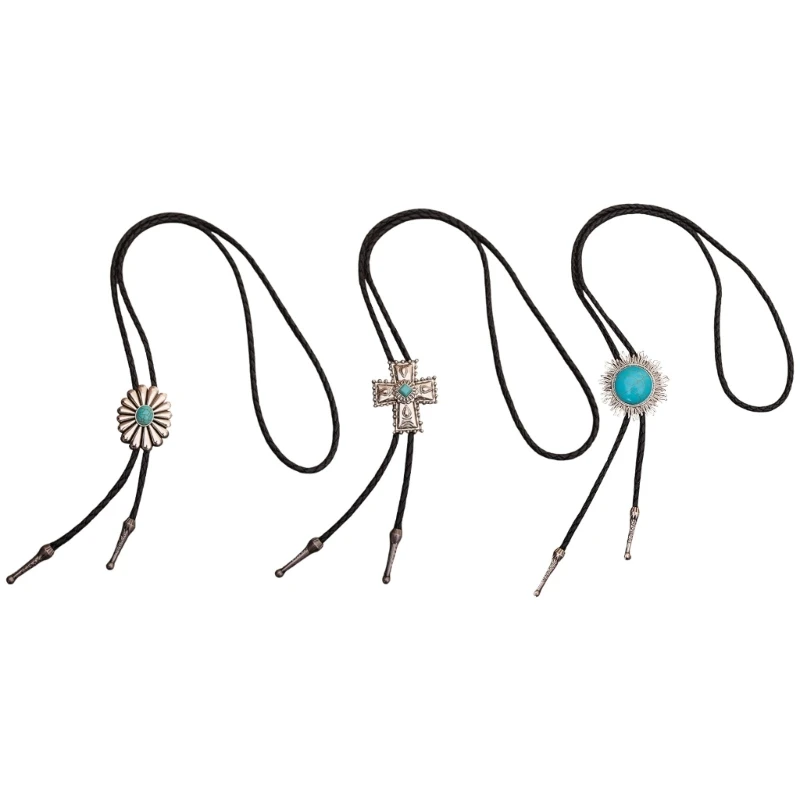 

Braided Shoestring Flower Bolo Tie Charm Cowboy Necktie Fashion Necklace