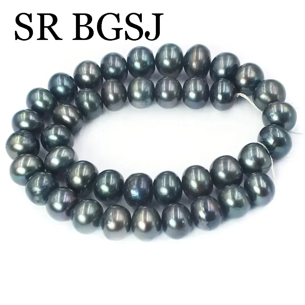 12-13mm Peacock Black Real Natural Rondelle Freshwater Pearl High Quality Pearls Beads 15