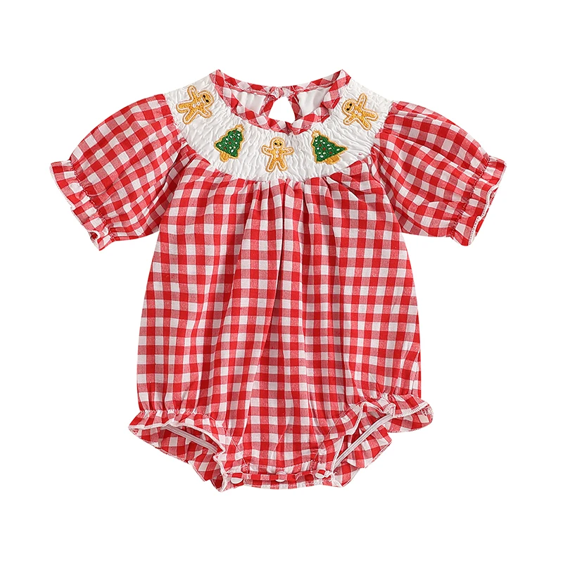 Bebê menina smocked natal macacão infantil menina roupa de natal vintage xadrez tropical roupas de natal verão