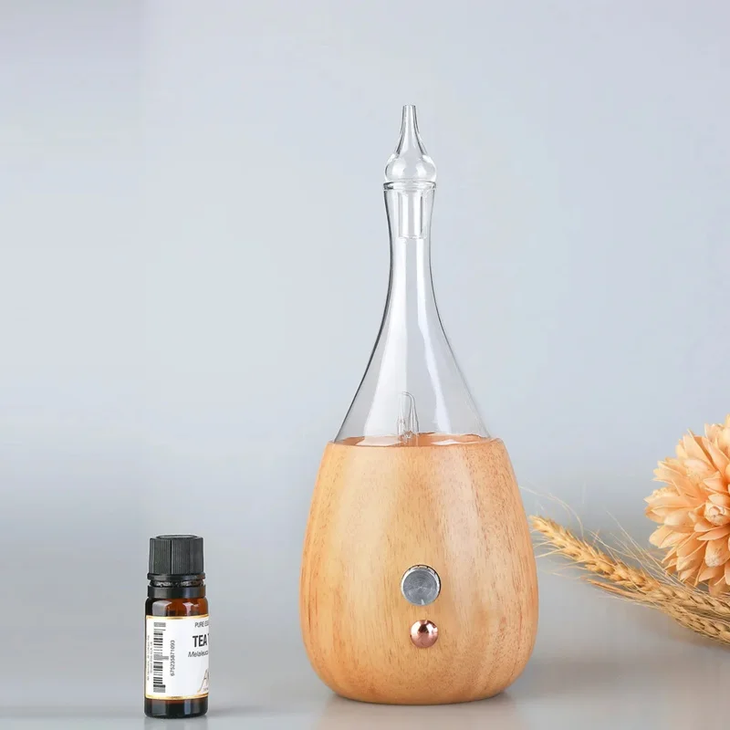 Diffuser minyak esensial nebuliser tanpa air 20ML untuk aromaterapi terbaik kaca kayu Beech berwarna LED untuk hadiah kantor rumah Spayoga