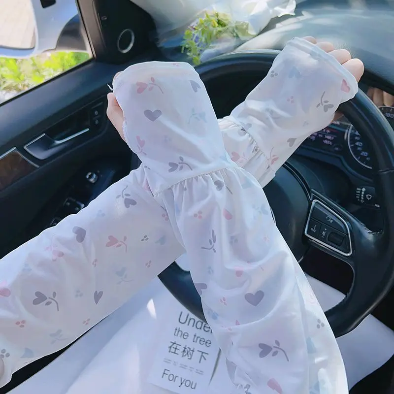 

Love Little Fragrant Ice Silk Sunscreen Sleeve for Women's Summer Driving, Loose UV Protection, Fingerless Ice Sleeve