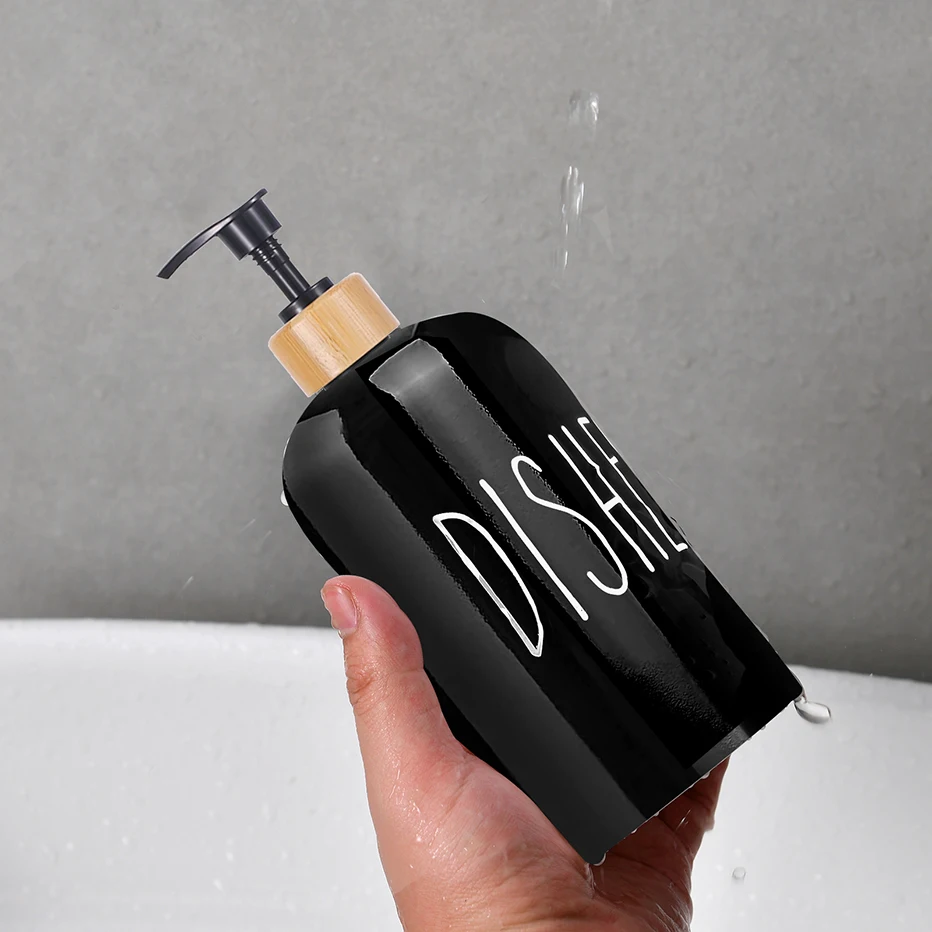 Glossy Black White Hands and Dishes Dispenser Set Kitchen Sink Countertop Caddy Organizer Soap Dispenser Bottle with Scrub Brush