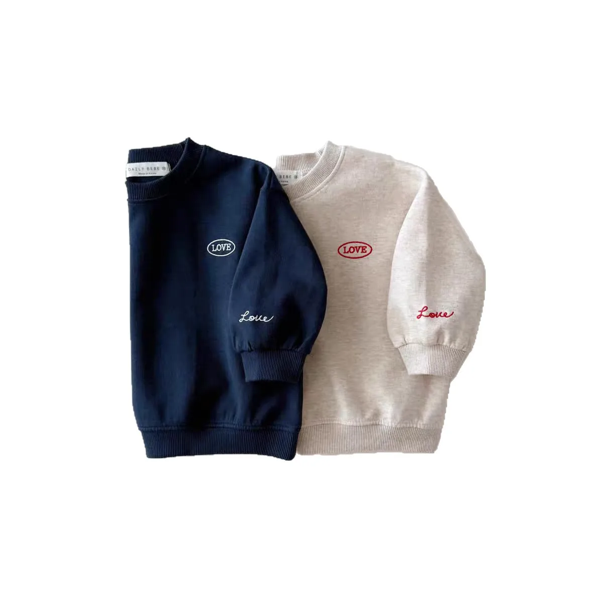 Korean Version Ins Round Neck Looped Hoodie for Spring and Autumn Baby Boys Girls English Letter Labeled Children's Top Trend