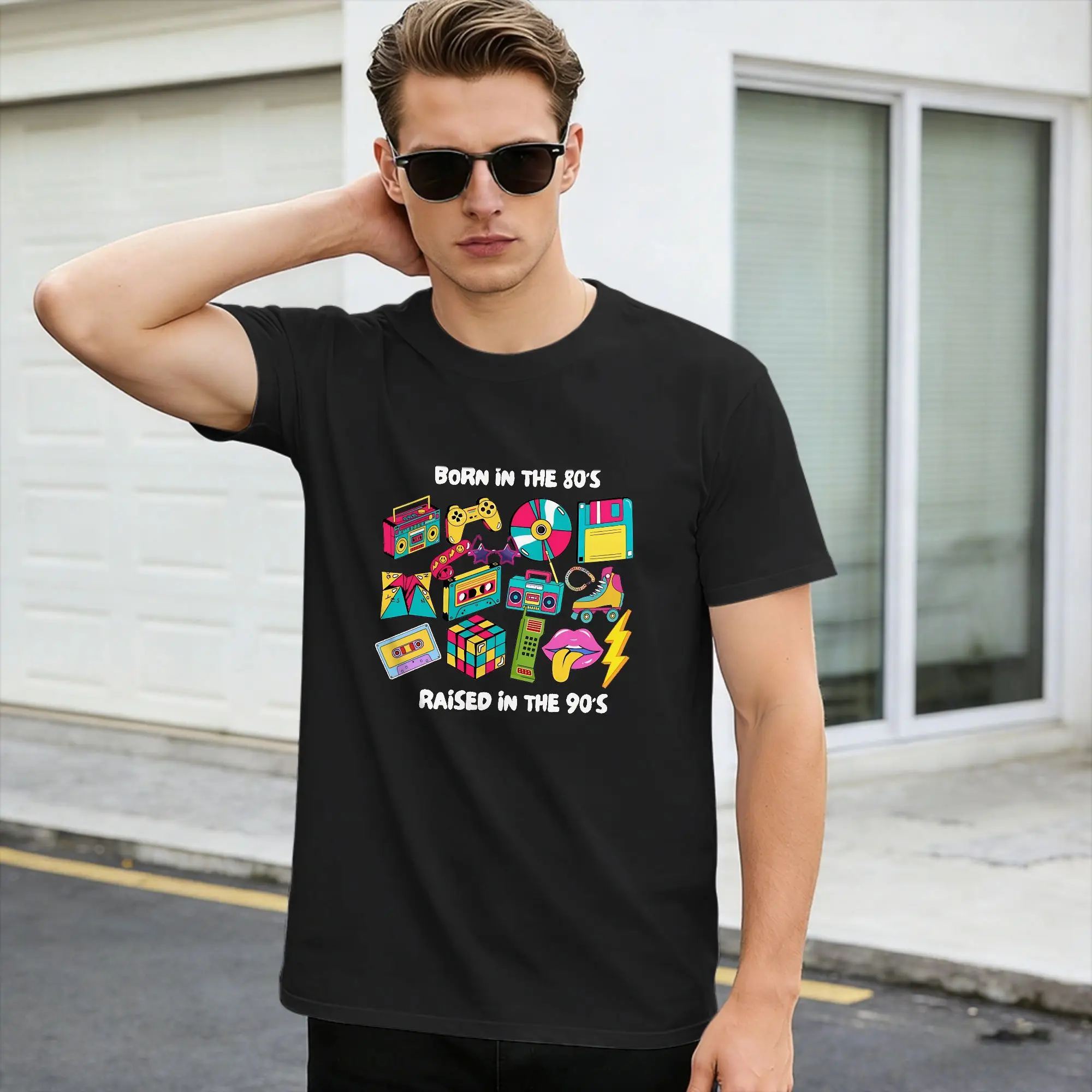 Oversized T Shirt Born In The 80's Raised In The 90's Cotton T-Shirts  Hippie Tee Shirt Summer Y2K Fun Printed Short Sleeve Tops