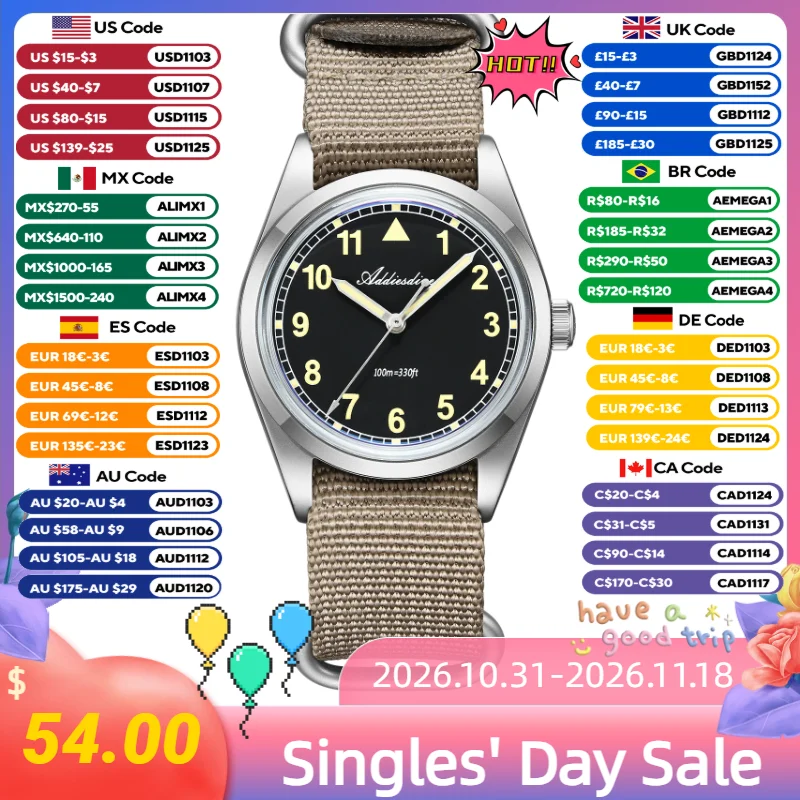 ADDIESDIVE Super Luminous Bubble Mirror Glass Watch 100M Waterproof Hight Quality 316L Stainless Steel Women's Quartz Wristwatch
