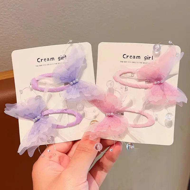 2pcs/set Cute Butterfly Hair Clip for Kids Girl Sweet Candy Color Pearl Butterfly Bangs Side Clip Fashion Cute Hair Accessories