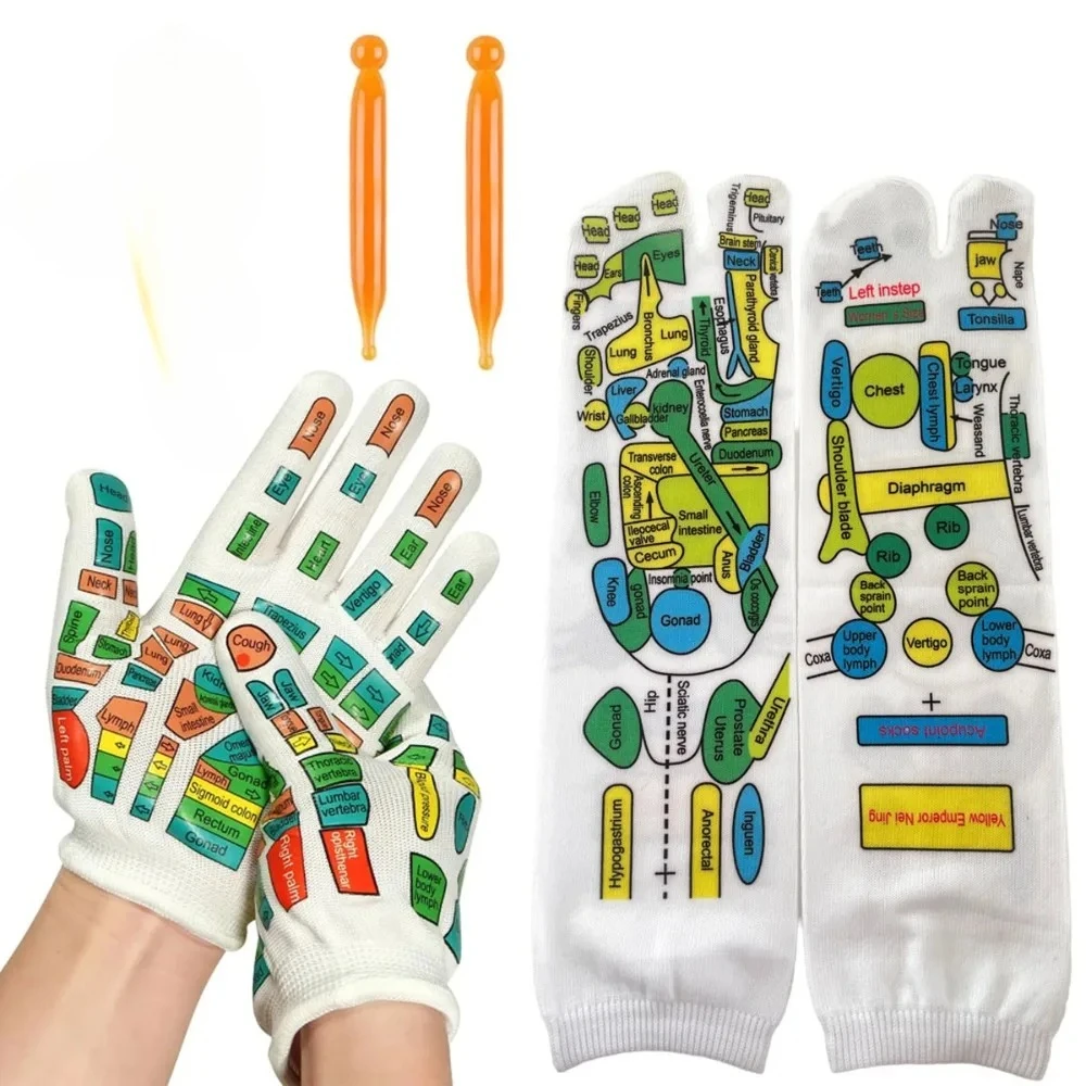 

6/2Pcs Double-Sided Colorful Acupressure Socks Gloves Set Reflexology Foot Hand Massage Relieve Fatigue Aches Foot Care Tool