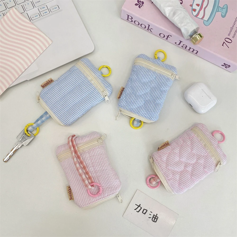 

Женский кошелек-брелок в стиле кавайи: милый полосатый мини-кошелек для монет, чехол для наушников и помады, подвеска для ключей