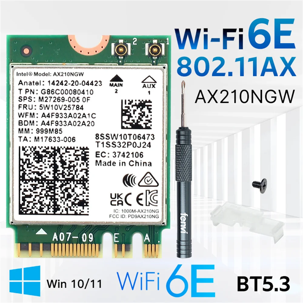 WiFi 6E AX210 Wireless WiFi Card Bluetooth 5.3 802.11AX Tri Band 2.4/5/6GHz 2400Mbps M.2 AX210NGW Network Card For Laptop PC