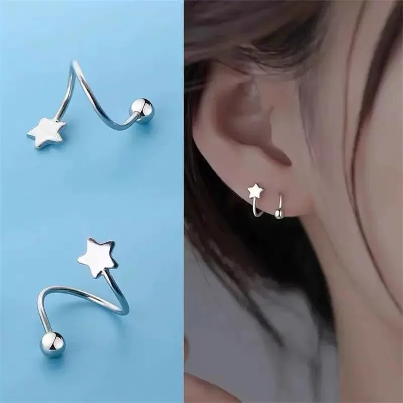 2 szt. Spiralne skręcone kolczyki ze stali nierdzewnej, serce gwiazda przekłuwanie warg chrząstka Tragus Helix przekłuwanie uszu biżuteria prezenty
