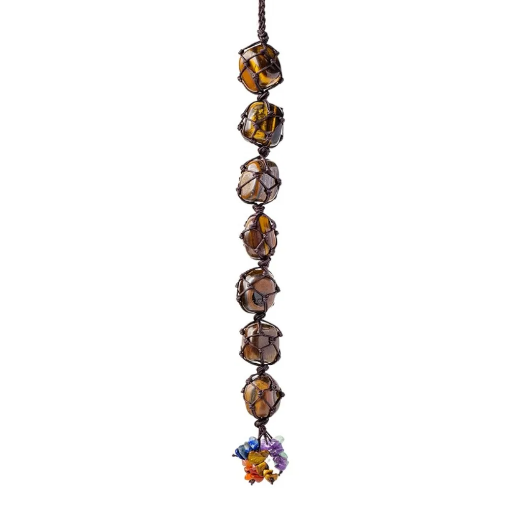 

Creative Hanging Crystal Ornaments Portable Hollowed-out Colorful Stone Pendant Decorative Handmade Stone Mesh Bag Pendant