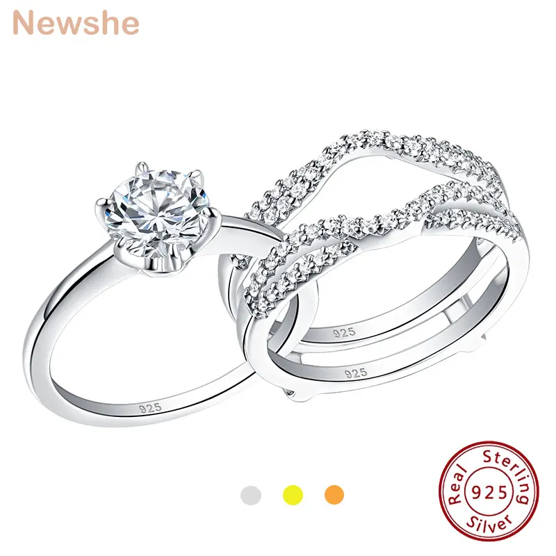 Elegant 925 Sterling Silver Solitaire CZ Wedding Ring Set