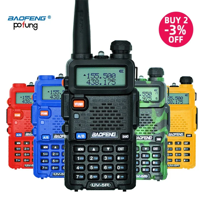 Baofeng-Walkie Talkie uv-5r versi upgrade radio CB dua arah, uv5r 128ch, 5W, VHF, uvhf, UHF, 174MHz, 400-520MHz, pemindai polisi