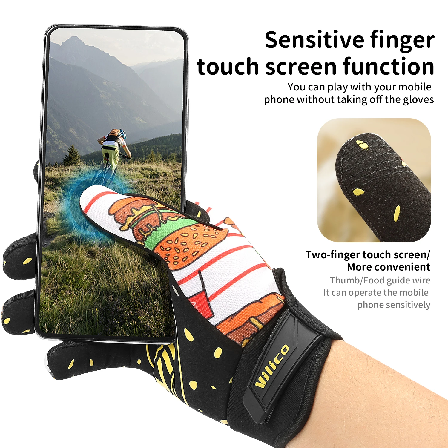 قفازات ركوب الدراجات الرياضية من Fun Graffiti Burger، غير قابلة للانزلاق، ممتصة للصدمات، مقاومة للاهتراء، قفازات ركوب الدراجات قابلة للتنفس، رياضات خارجية