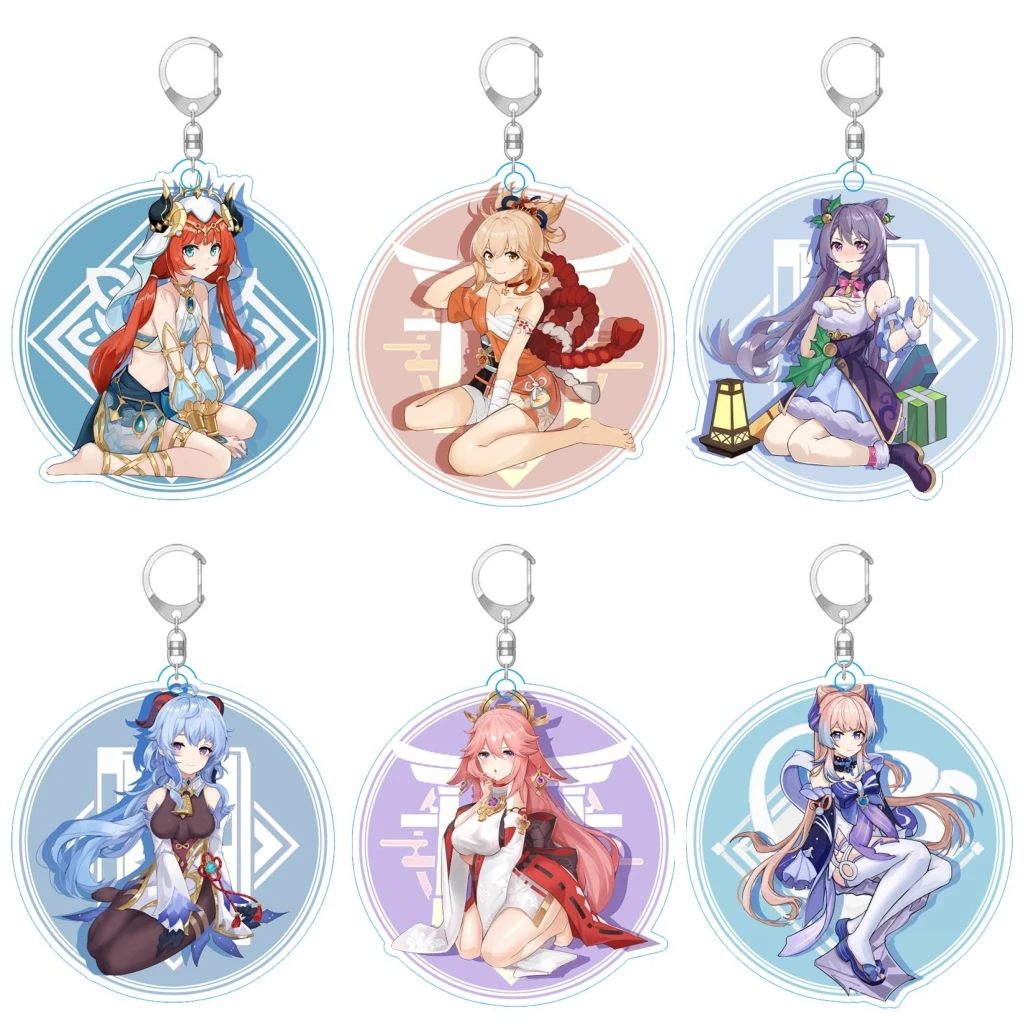 Game Impact Naganohara Yoimiya Nilou Yae Miko Cosplay Costume Interlayer Acrylic Keychain Keyring Key Xmas Gift Prop