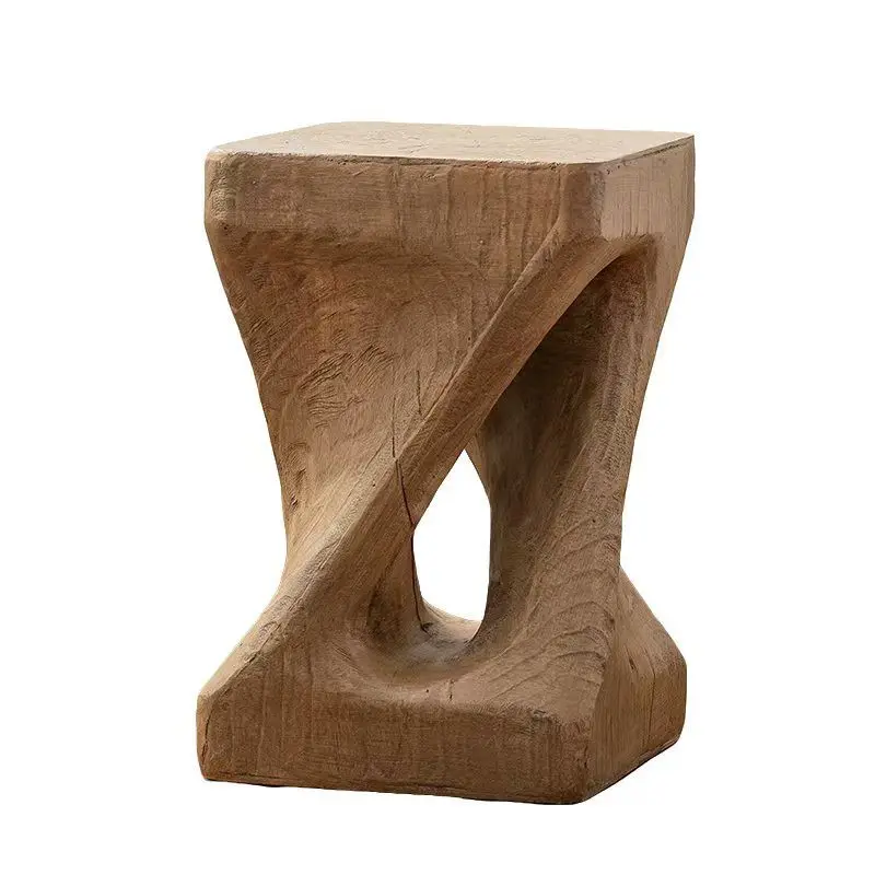 #￥Solid Wood Twisted Side Table Hand Carved Natural Wood Accent Stool for Living Room Bedroom and Home Decor
