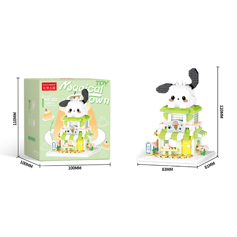 Figurine d'action kuromi, modèle de construction de ville à petites particules, vue sur la rue, jouet d'assemblage de puzzle pour enfants