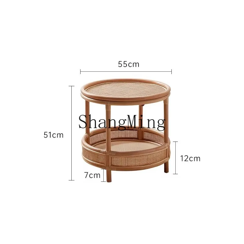

ZHB natural real rattan small coffee table Changhong glass small apartment living room round sofa side table G