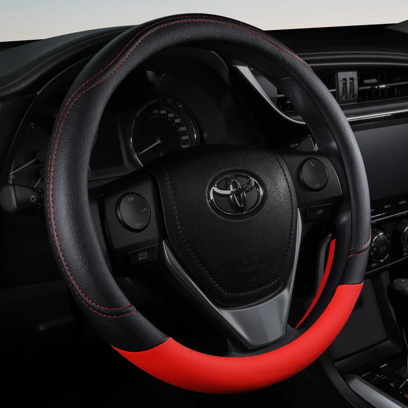 PU Leather Contrast Colour Car Steering Wheel Cover Sweat Absorbent, Wear Resistant and Non-slip, Universal in All Seasons