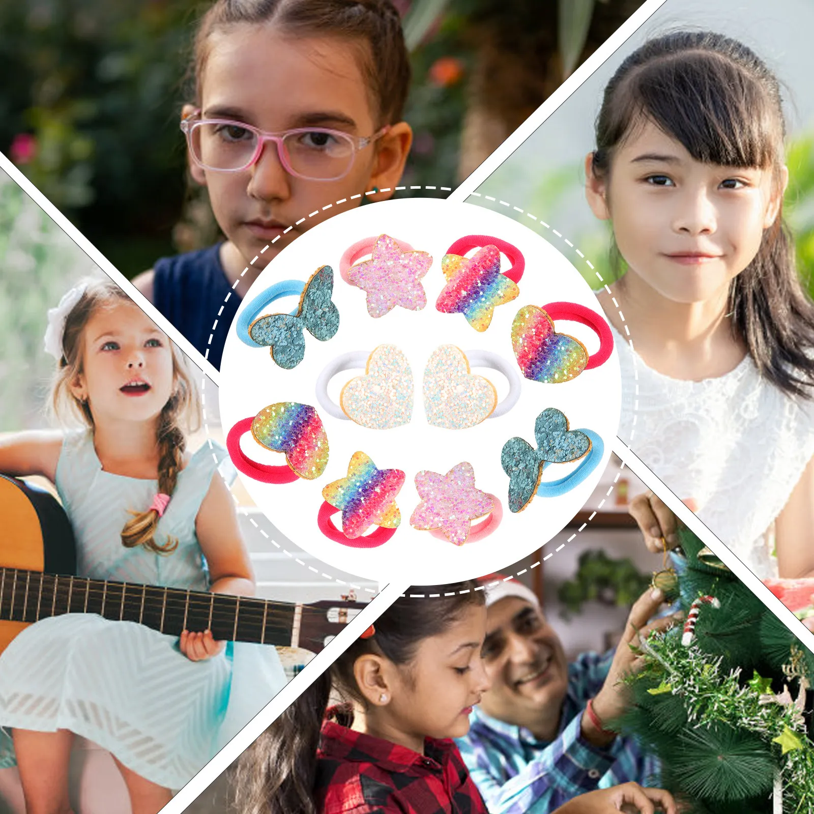 

5Pairs High Elastic Glitter Hair Ties Ponytail Holder Sparkle Hair Ropes for Girls Kids Children Elastic Ponytail Holder