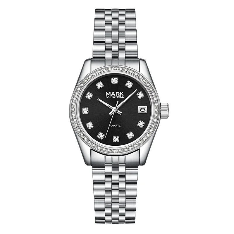 Women's New Business Quartz Wristwatch with Steel Band Waterproof Calendar and Butterfly Clasp Watch