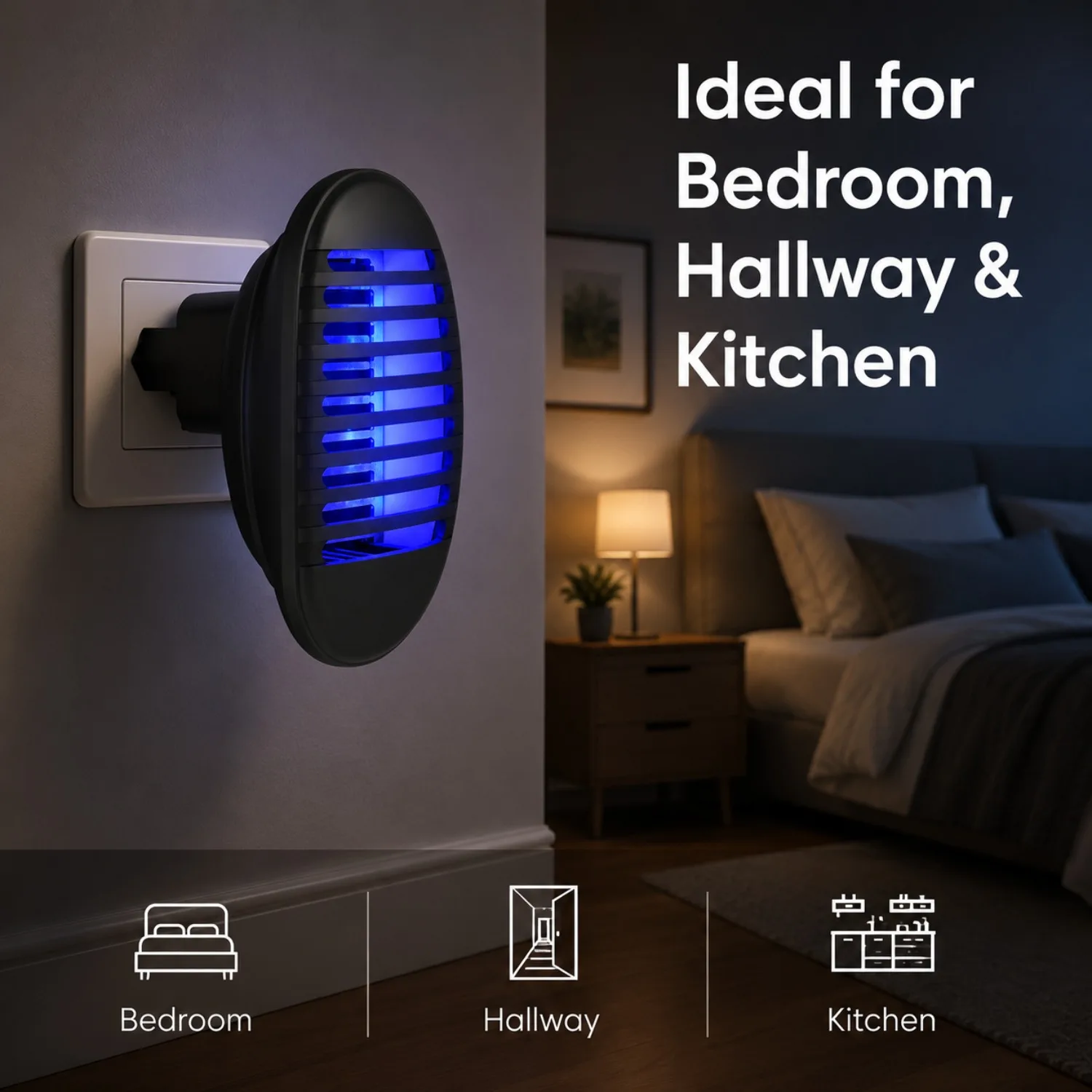 JOYINLED Lampe anti-moustiques électrique noire à prise EU pour intérieur, piège à insectes volants et nuisibles avec attractif LED 1W, 100-240V
