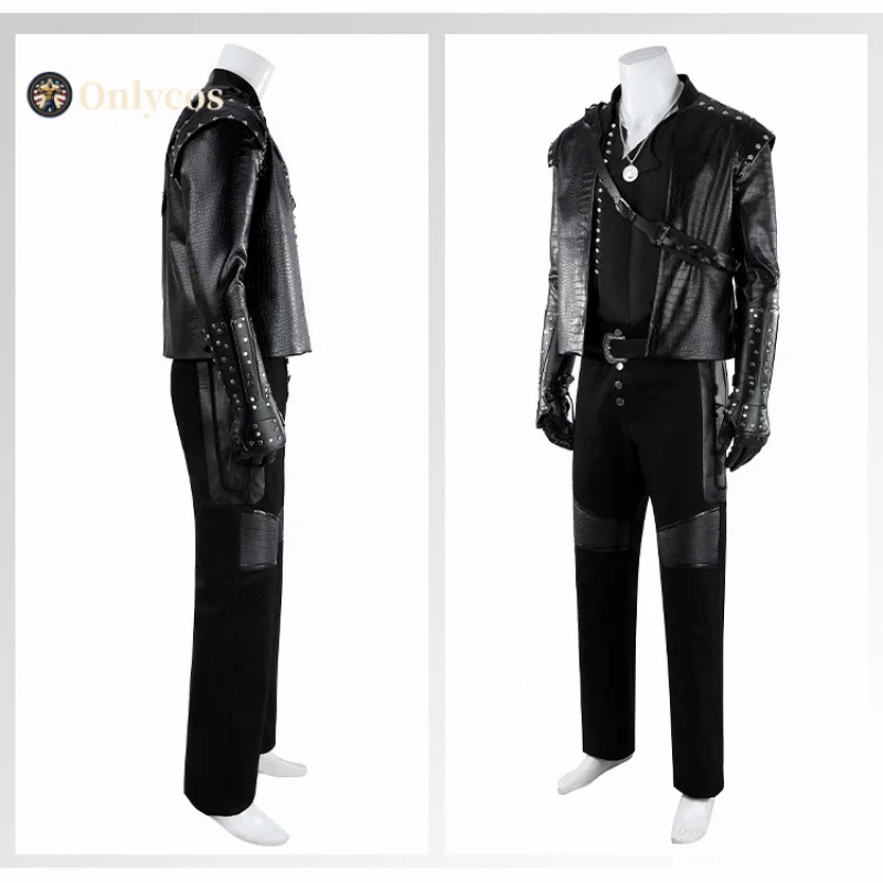 جيرالت أوف ريفيا كوسبلاي الساحرة 5 أزياء الهالوين للرجال وسيم موحد معطف الدعائم مجموعة إكسسوارات الأحذية Onlycos