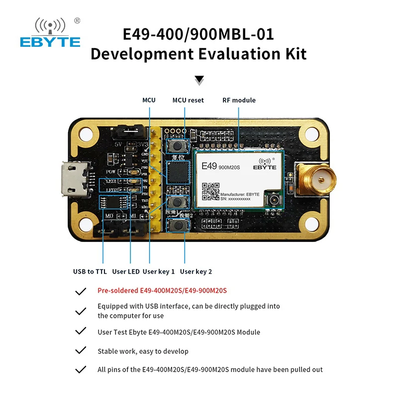 CMT2300A Wireless Module Testing Board EBYTE E49-400/900MBL-01 Pre-soldered E49-400M/900M20S USB Interface Testing Kit Easy Use