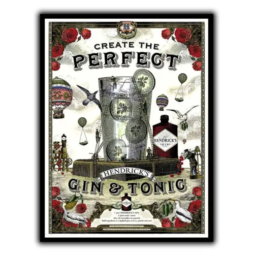 Placa metálica decorativa para pared con diseño de HENDRICKS GIN TONIC, para cocina, bar, cafetería, aluminio