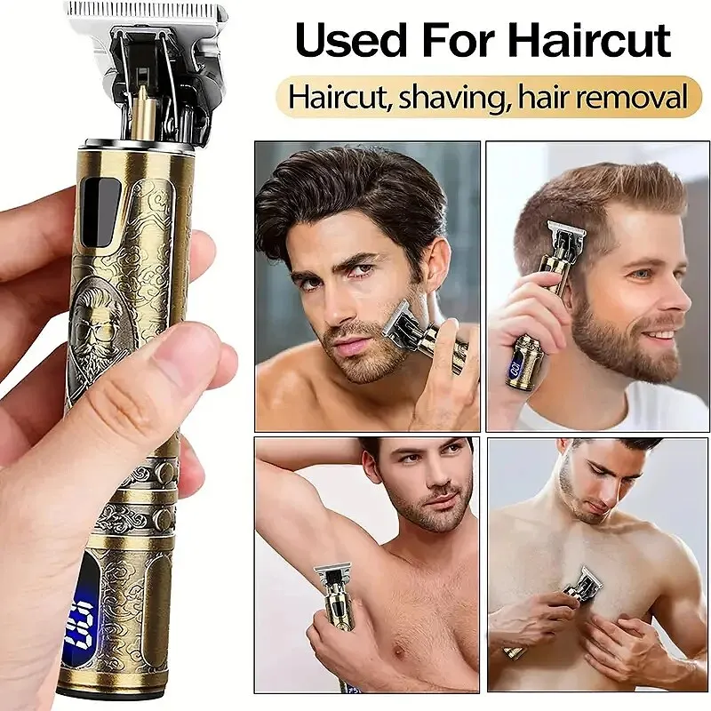 USB Rechargeable Hair Trimmer and Beard Clipper for Men - Precise T-Blade with LCD Screen - Grooming Kit and Holiday Gift for Hi