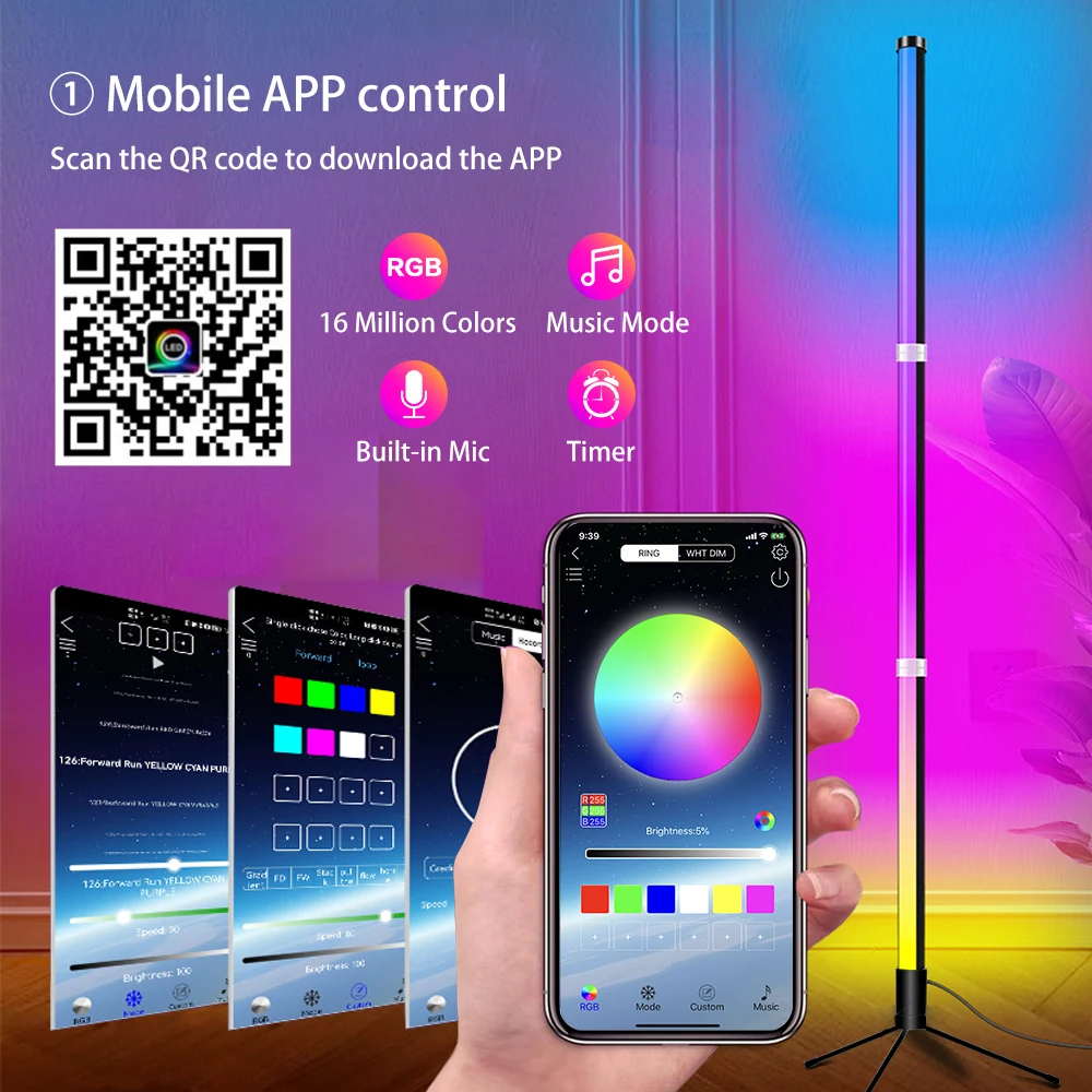 LED Floor Lamp 5V RGB Corner Light Suitable For Bedroom Fun Game Room Decorative Atmosphere Light with Three Control Methods